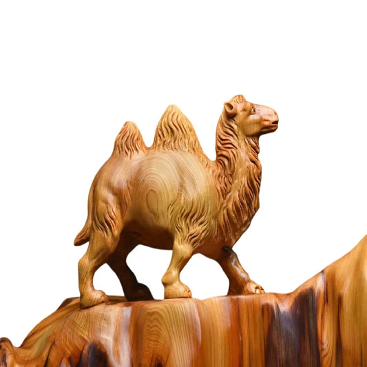 天然木 職人手彫り 木彫像「駱駝(らくだ)」- 室内装飾品