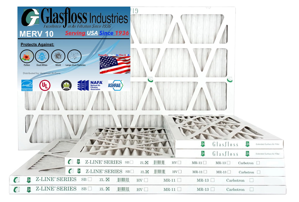 Glasfloss 15x20x1 - MERV 10 -Qty:6 - Furnace Air Filter - Made in USA (Actual Size: 14.5 x 19.5x7/8 inch)