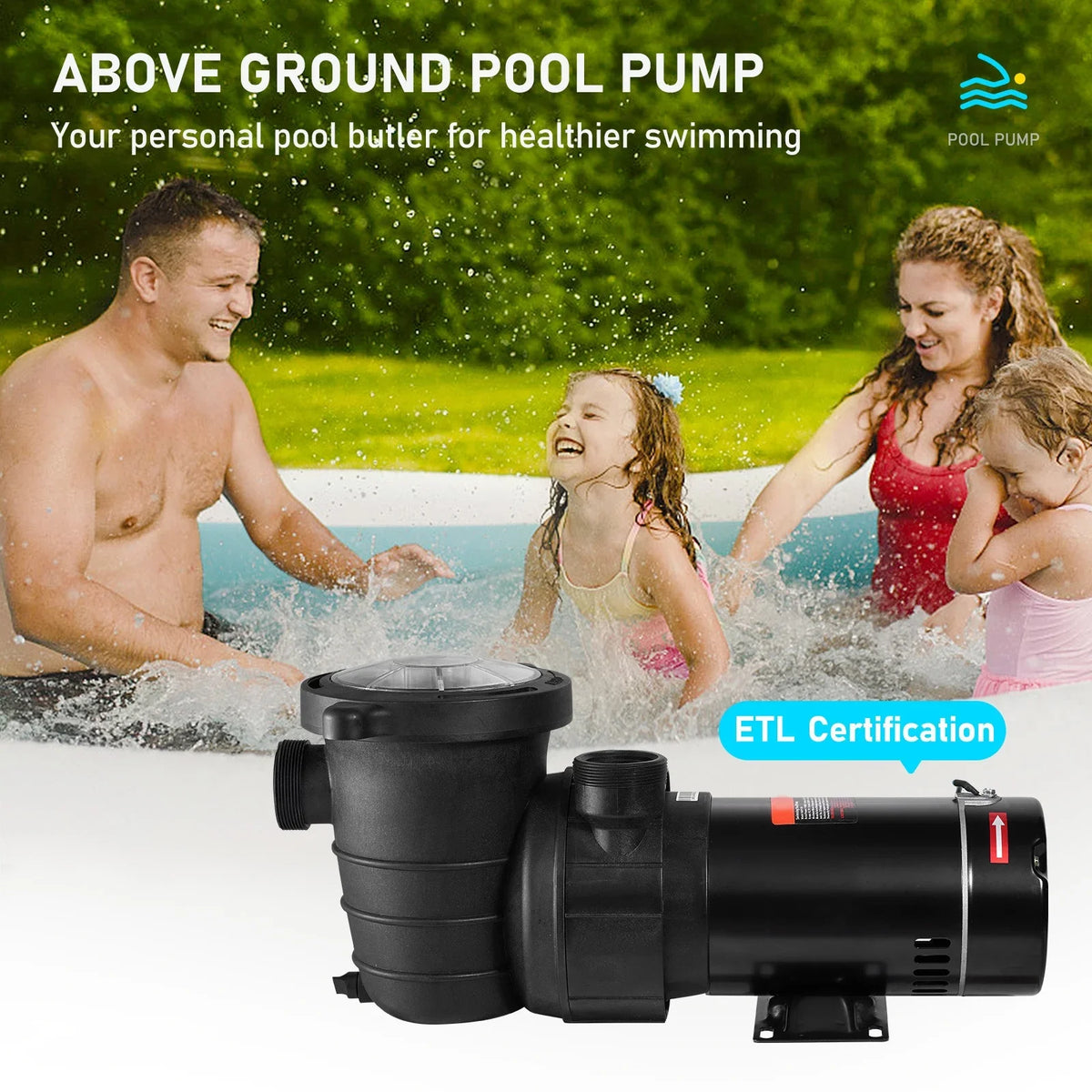 SKYSHALO Swimming Pool Pump, 1.5 115 V, 1100 W Single Speed Pump for In/ Above Ground Pool w/ Strainer Basket, 5280 GPH Max. Flow, Certification of ETL for Security