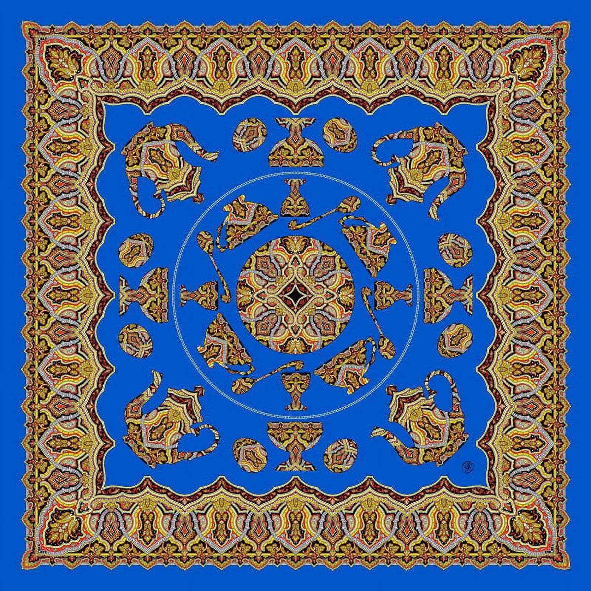 Noble Heritage Silk Shawl 6x36 inch Dark blue Traditions of Faberge Silk Square Shawl