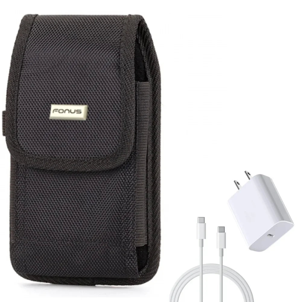 Holster Swivel Case Belt Clip w 6ft USB-C Cable PD Type-C 18W Fast Home Charger for Motorola One Zoom, Moto Z4 Z3 Play Z2 Play Force Z Force Droid, Revvlry Plus, Edge Plus, G7 G6 G Stylus
