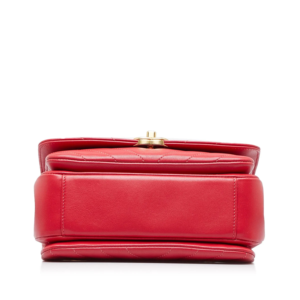 Pre-Owned Authenticated Chanel CC Chevron Flap Satchel Lambskin Leather Red Unisex (Good)