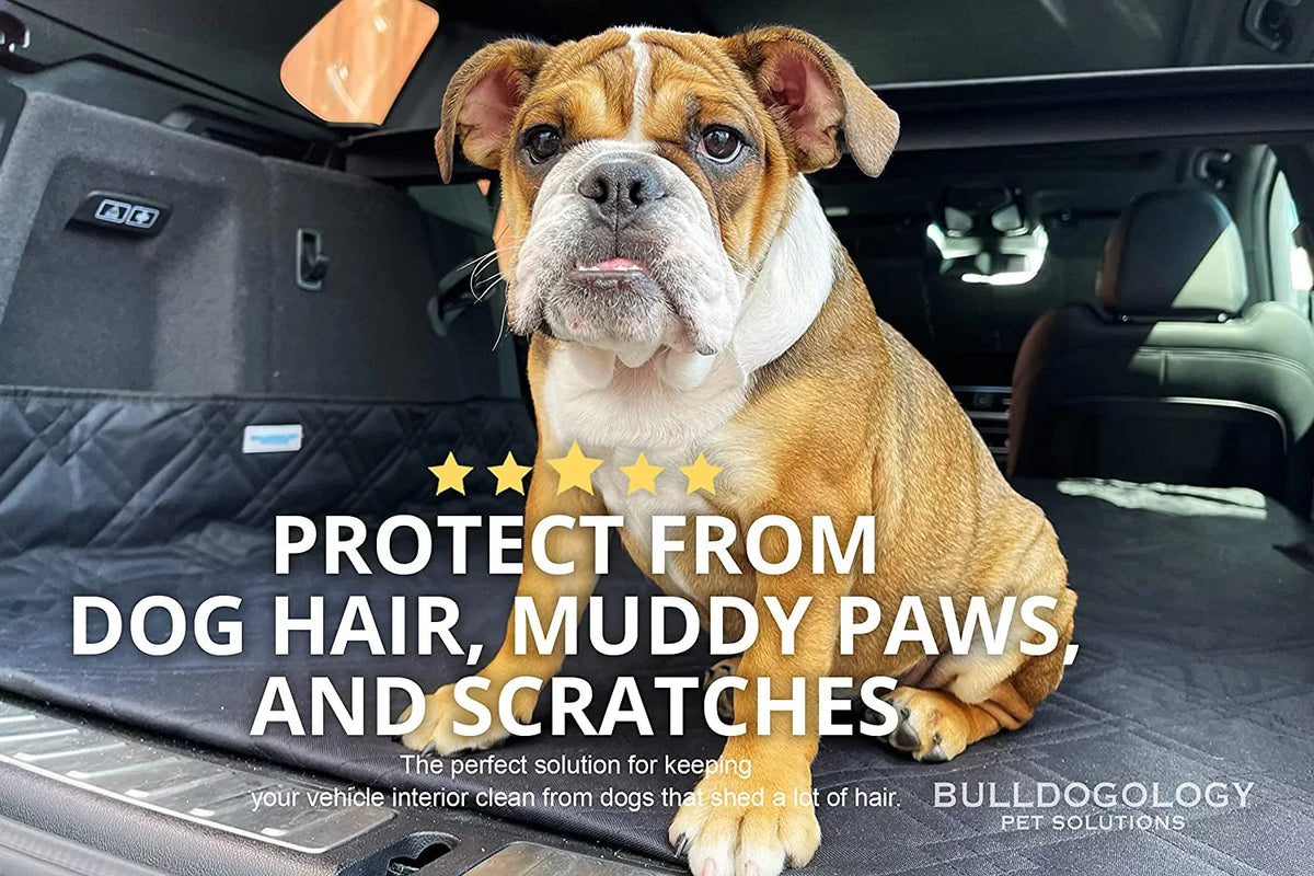 Bulldogology SUV Cargo Liner for Dogs - Heavy Duty Pet Trunk Cargo Cover - Dog Car Seat Cover Fluid Nonslip - Dog Hair, Muddy Paws, Scratches Cover Protector for Cars Vans SUVs (X-Large, Grey)