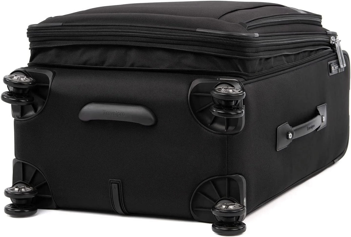 Travelpro Platinum Elite Softside Expandable Checked Luggage, 8 Wheel Spinner Suitcase, TSA Lock, Men and Women, Shadow Black, Checked Medium 25-Inch Checked-Medium 25-Inch Shadow Black