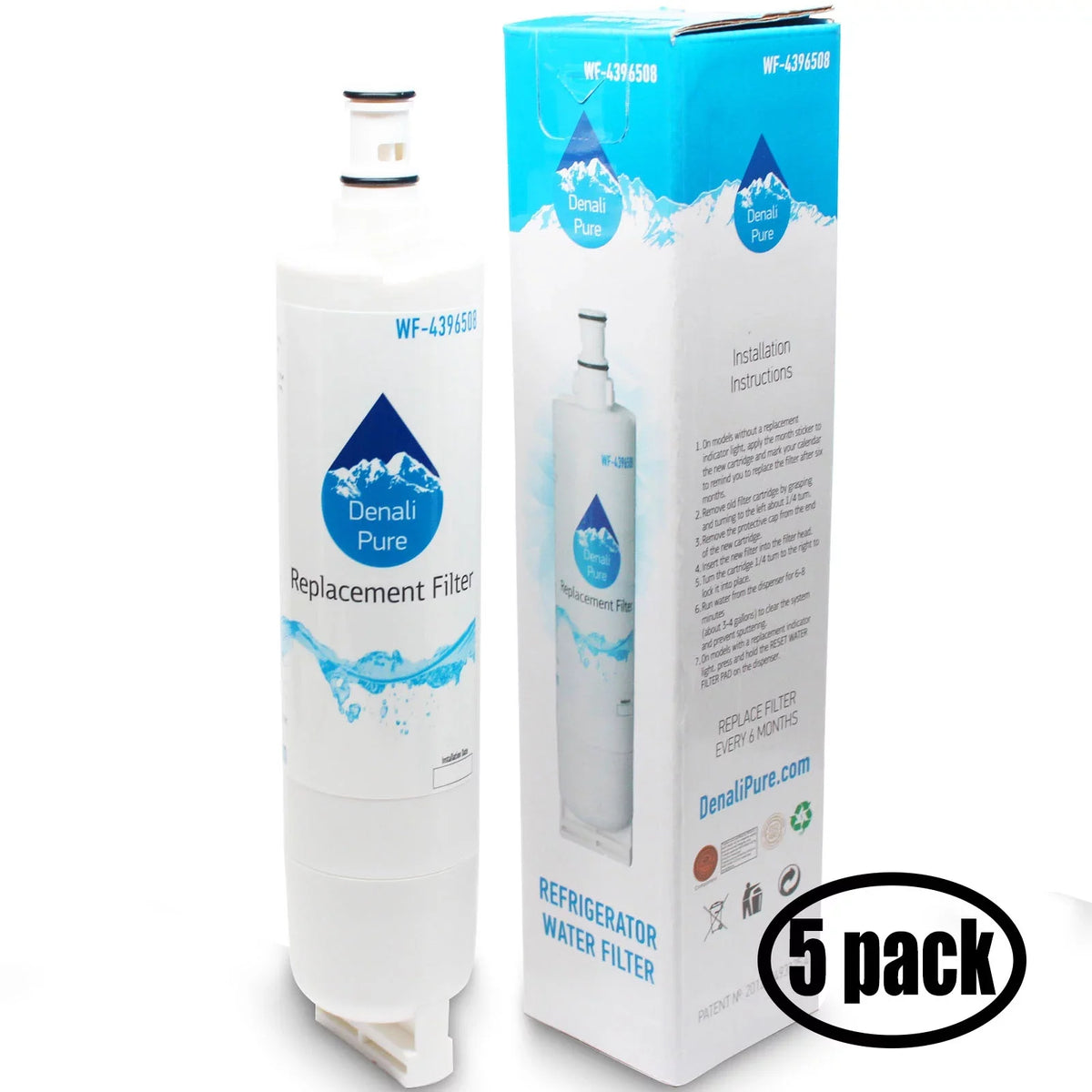 5-Pack Replacement for Whirlpool GD27DFXFT03 Refrigerator Fluid Filter - Compatible with Whirlpool 4396508, 4396510 Fridge Fluid Filter Cartridge - Denali Pure Brand