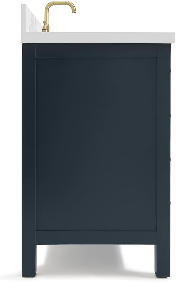 ARIEL Cambridge 48-inch Bathroom Vanity with Sink,Solid Wood, 1.5-inch Pure White Quartz Countertop, Single Rectangular Porcelain Sink, 2 Soft Closing Doors, 9 Dovetail Drawers, Midnight Blue