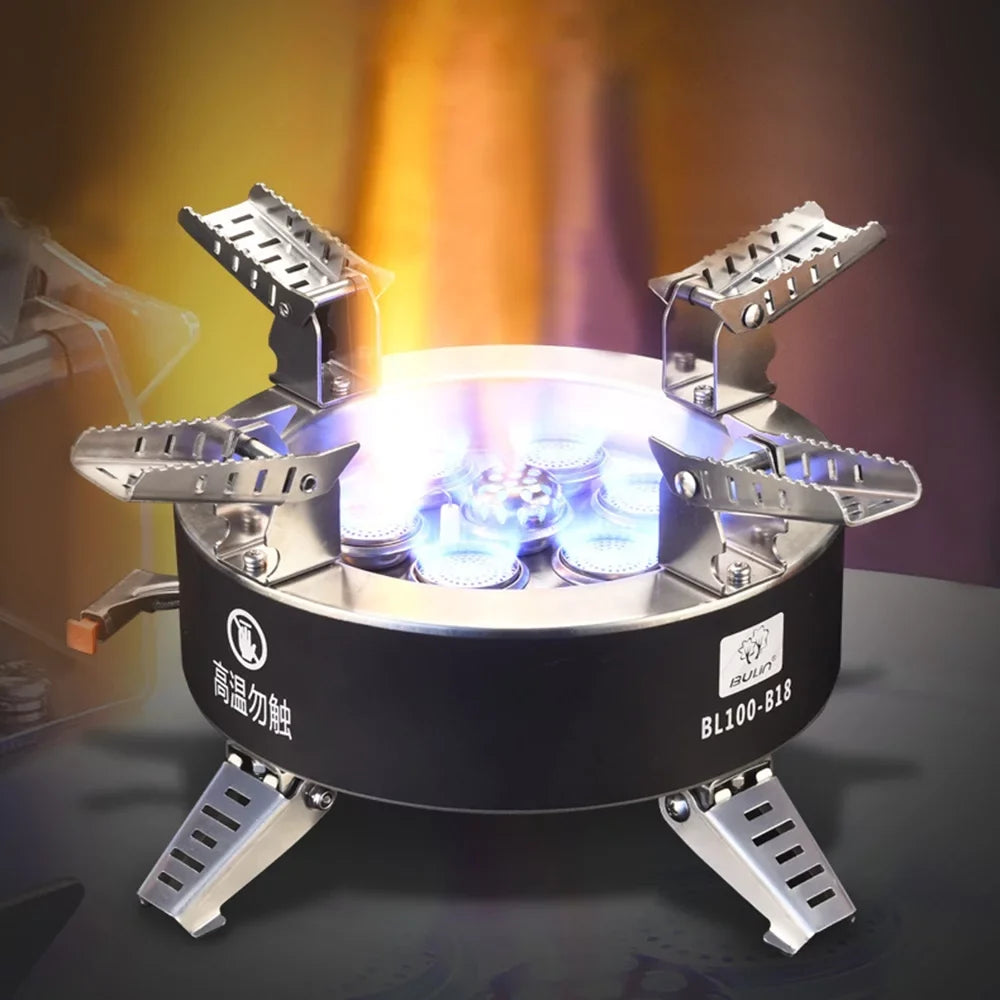 Windproof Seven core Gas Stove, 18000W High Camping Stove, Foldable Backpacking Stove, Fishing Hiking Traveling