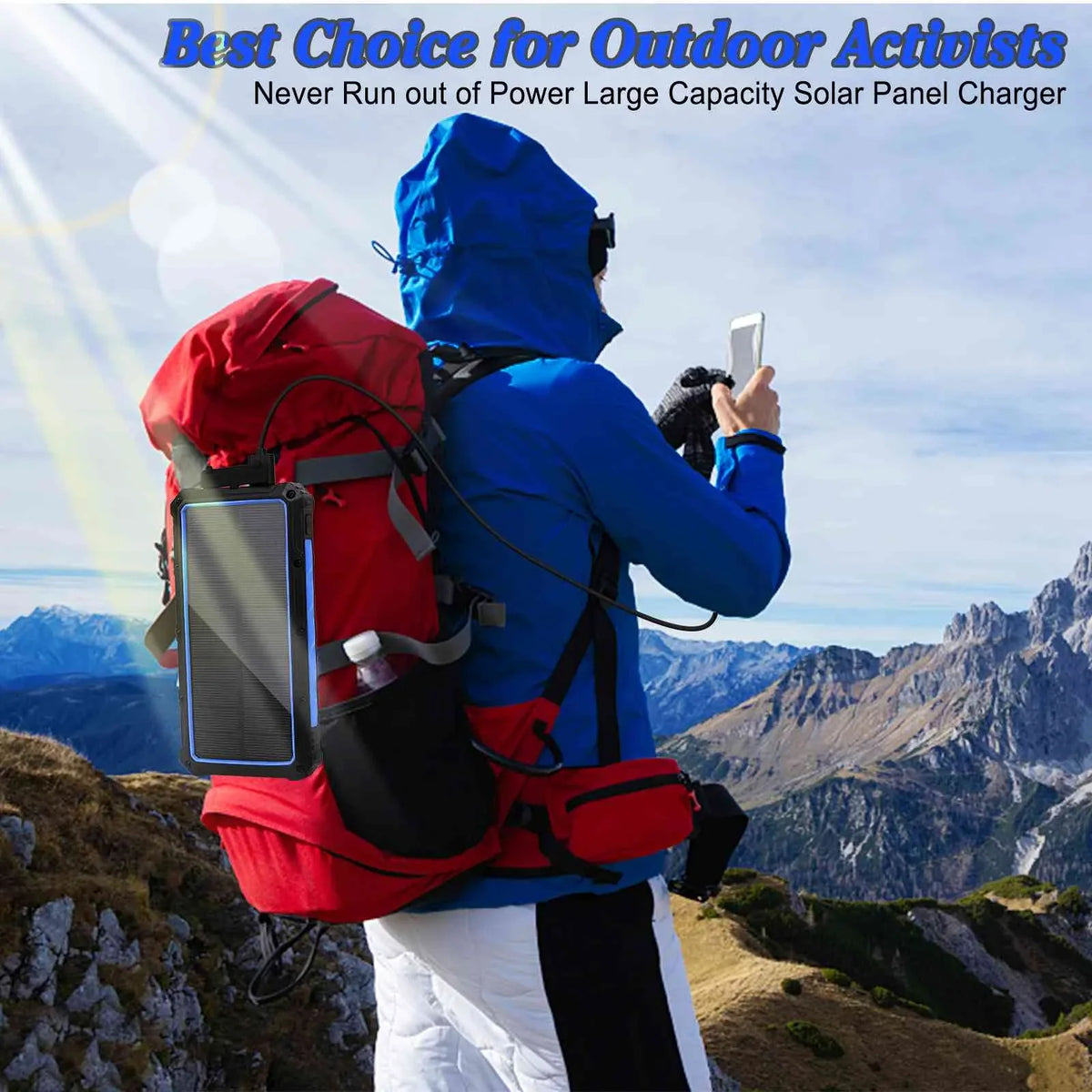 Heavy Duty Solar Power Bank, Qi Portable Charger 20,000mAh External Battery Pack Type C Input Port Four LED Flashlight, For 50 SE With Solar Panel Charging