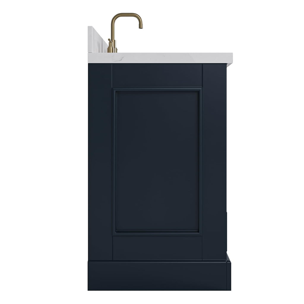 DKB Isabella 60 Inch Bathroom Vanity Single Sink â White Bathroom Vanity with Sink, 1.5" Edge Carrara White Quartz Countertop, Solid Wood, 2 Soft-Close Doors, 8 Dovetail Drawers + Tilt Drawer