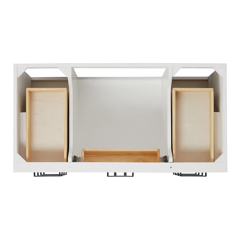 DKB Beckford 42-Inch White Bathroom Vanity with Sink, Solid Wood Base Cabinet, 1.5" White Quartz Countertop, Rectangular Sink, 2 Soft Closing Doors, 9 Drawers