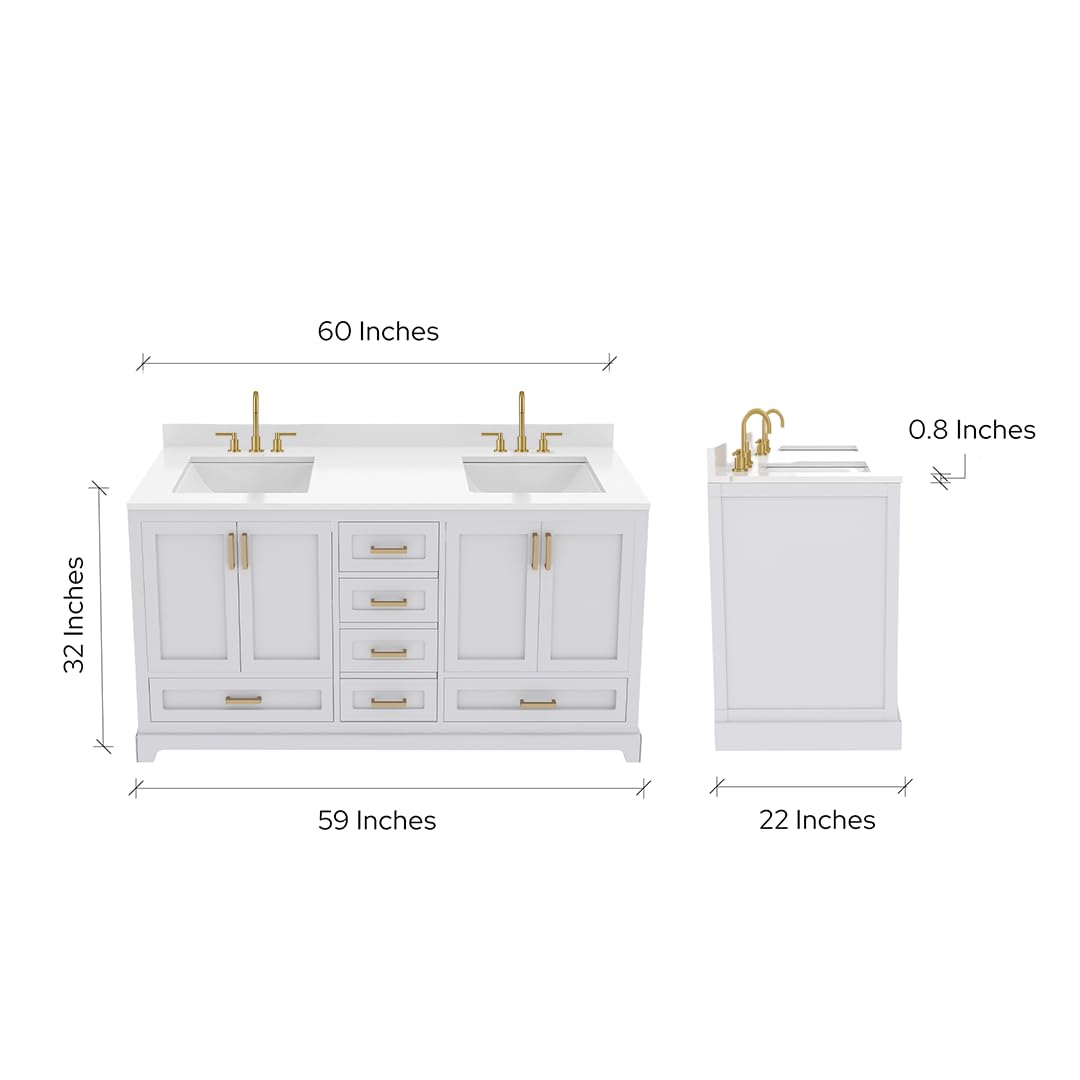 Ayna Decors Maya 72 Inch Double Vanity with Sink and Pre Drilled Faucet Holes Quartz Top in Charcoal Grey, Freestanding Bathroom Vanities with Soft Close Doors and Drawers - Brushed Gold Hardware