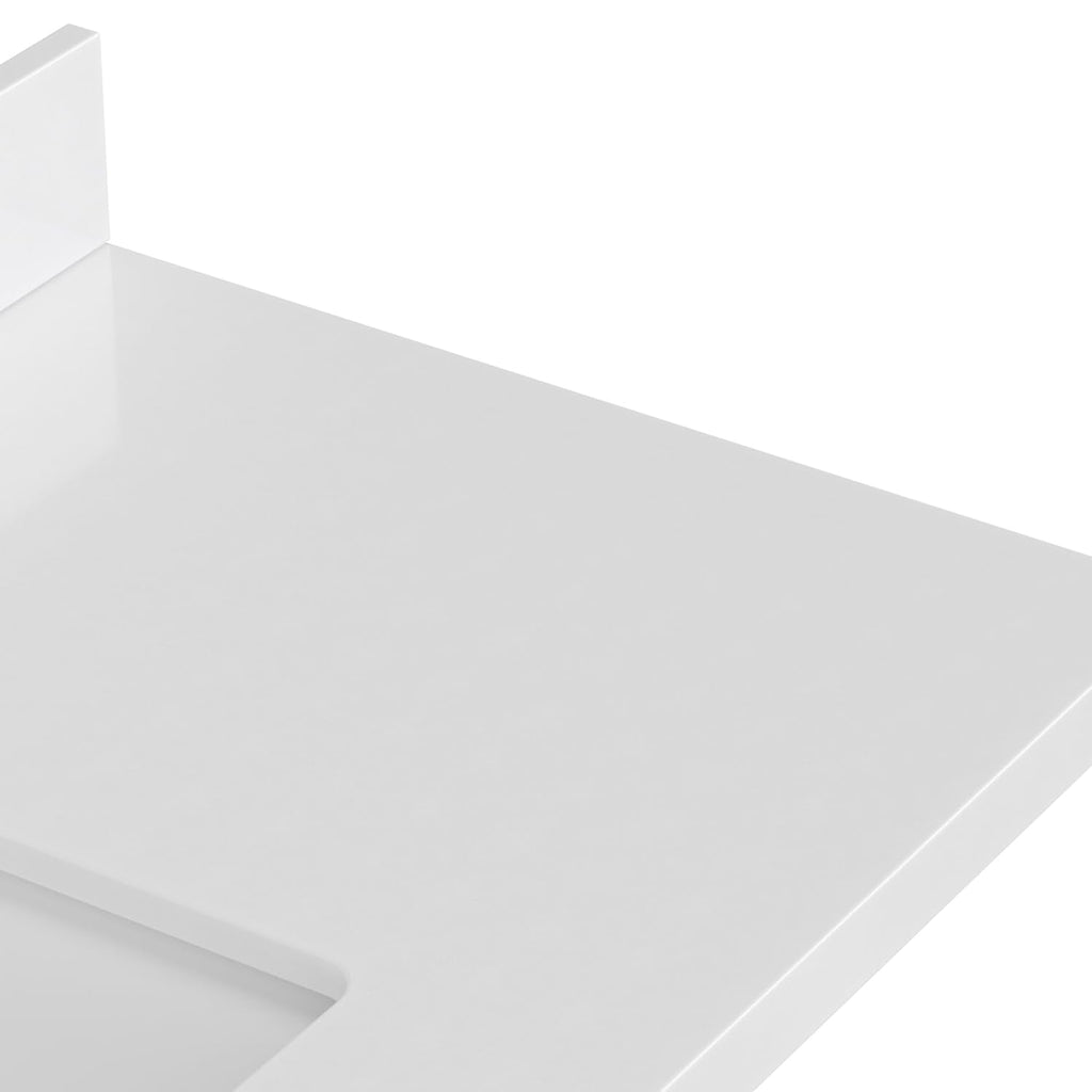 DKB Beckford 42-Inch White Bathroom Vanity with Sink, Solid Wood Base Cabinet, 1.5" White Quartz Countertop, Rectangular Sink, 2 Soft Closing Doors, 9 Drawers