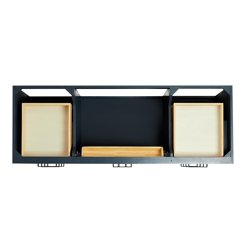 ARIEL Hepburn 60-inch Bathroom Vanity with Sink,Solid Wood, 1.5-inch Carrara White Quartz Countertop & Backsplash, Single Rectangular Porcelain Sink, 2 Soft Closing Doors, 9 Dovetail Drawers, Black