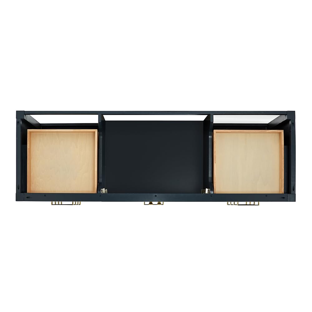 ARIEL Cambridge 66-inch Bathroom Vanity with Sink,Solid Wood, 1.5-inch Italian Carrara Marble Countertop, Single Rectangular Porcelain Sink, 2 Soft Closing Doors, 9 Dovetail Drawers, Midnight Blue