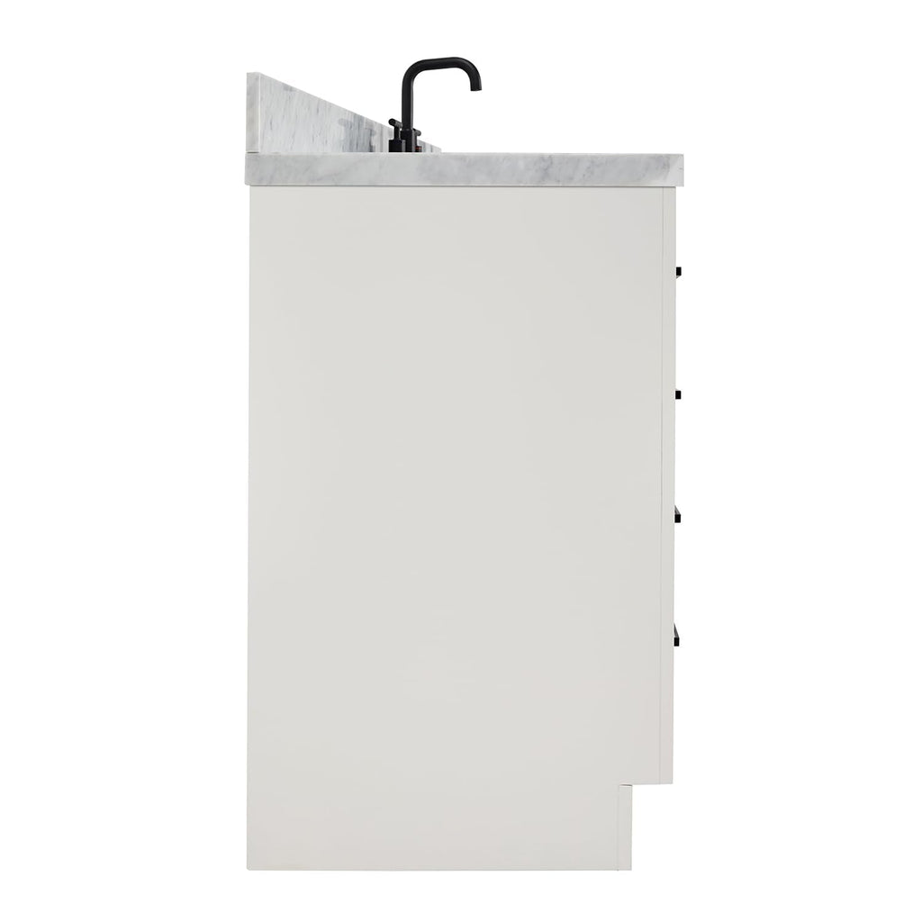ARIEL Hepburn 66-inch Bathroom Vanity with Sink,Solid Wood, 1.5-inch Pure White Quartz Countertop & Backsplash, Single Rectangular Porcelain Sink, 2 Soft Closing Doors, 9 Dovetail Drawers, White