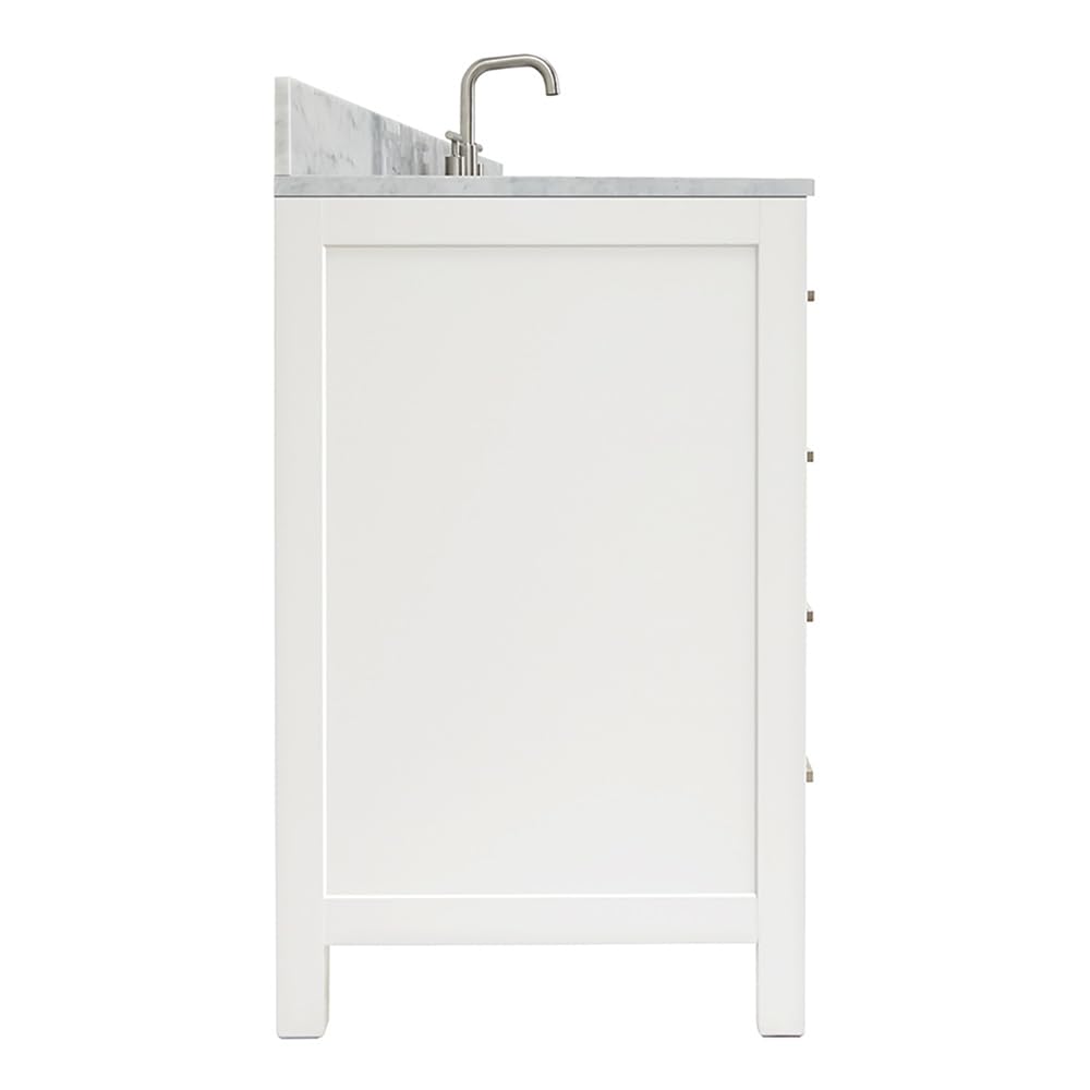 ARIEL Cambridge 66-inch Bathroom Vanity with Sink,Solid Wood, 1.5-inch Italian Carrara Marble Countertop, Single Rectangular Porcelain Sink, 2 Soft Closing Doors, 9 Dovetail Drawers, Midnight Blue