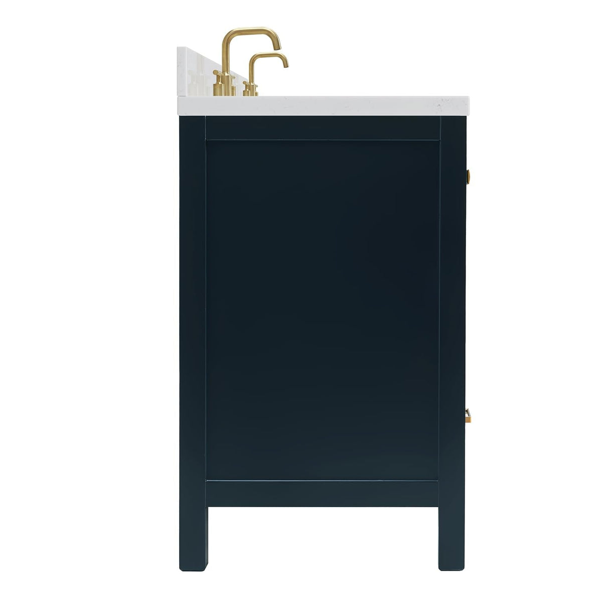 ARIEL Cambridge 66-inch Bathroom Vanity with Sink,Solid Wood, 1.5-inch Italian Carrara Marble Countertop, Single Rectangular Porcelain Sink, 2 Soft Closing Doors, 9 Dovetail Drawers, Midnight Blue