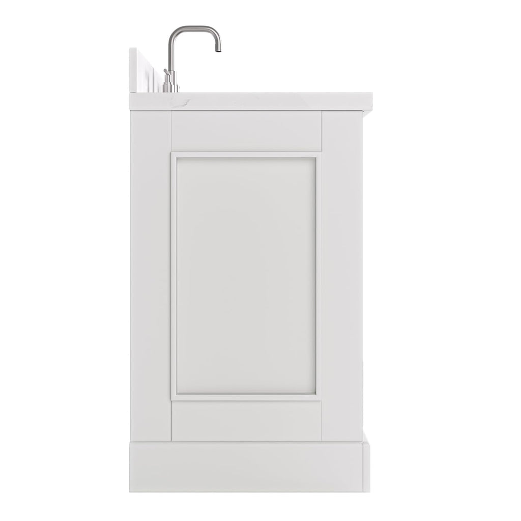 DKB Isabella 60 Inch Bathroom Vanity Single Sink â White Bathroom Vanity with Sink, 1.5" Edge Carrara White Quartz Countertop, Solid Wood, 2 Soft-Close Doors, 8 Dovetail Drawers + Tilt Drawer
