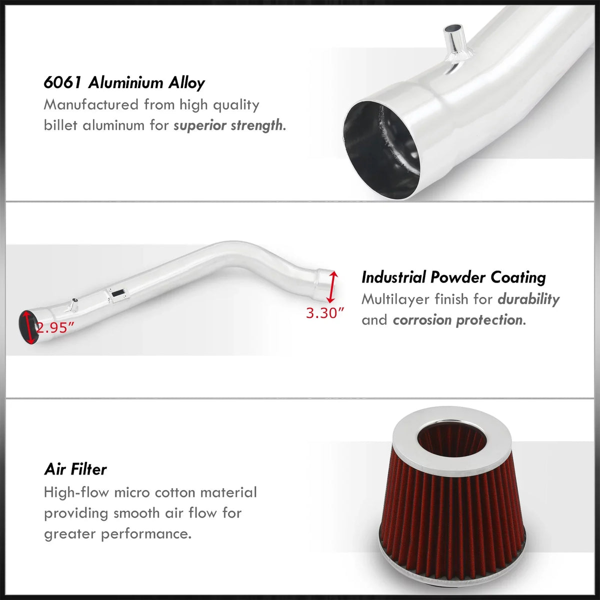 AJP Distributors Cold Air Intake CAI Induction System Polish Aluminum Tube Rectangular MAF Sensor Filter Compatible/Replacement For Nissan Maxima Altima 3.5 V6 2002 2003 2004 2005 2006 02 03 04 05 06