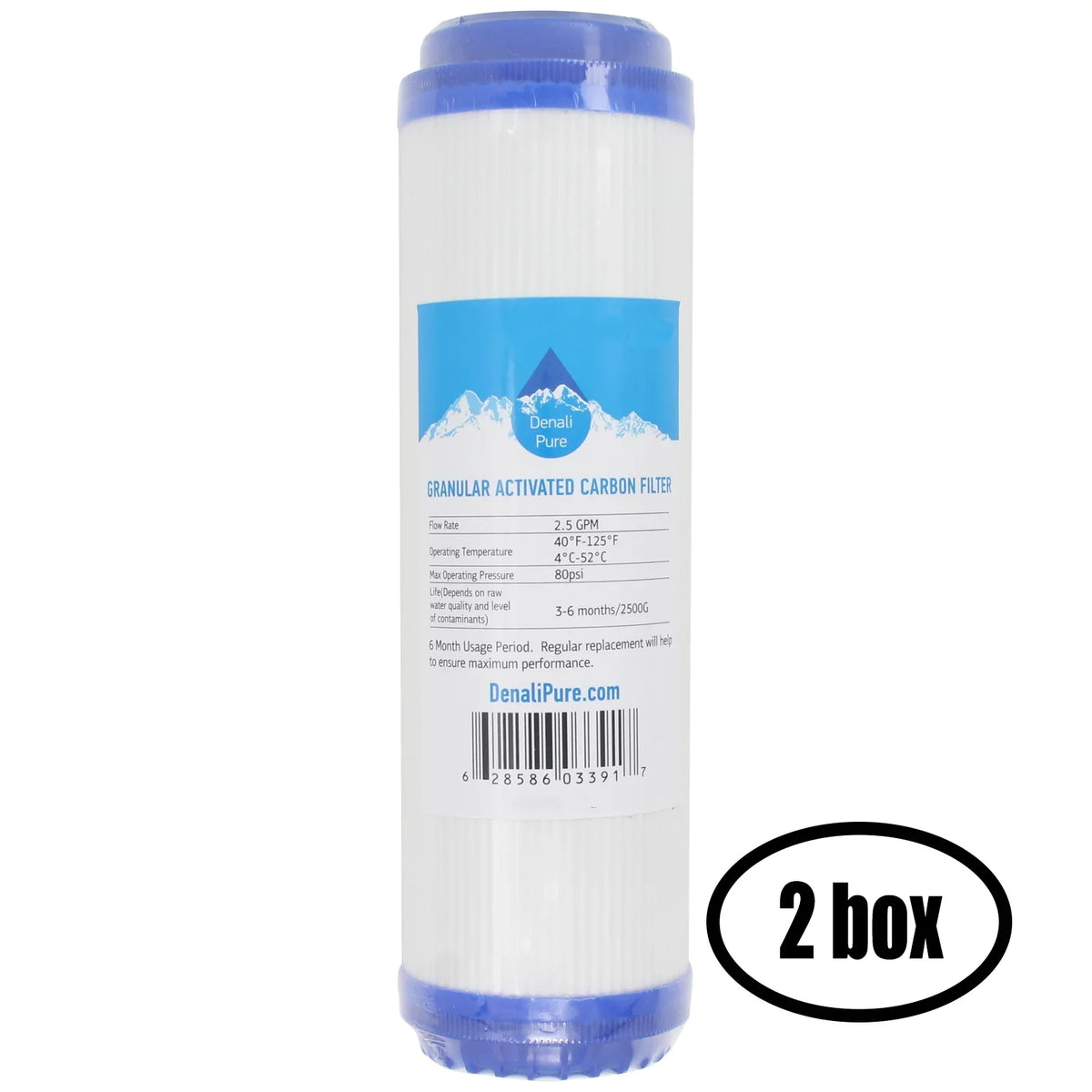 2 Boxes of Replacement for H2O Distributors H2O-UCF-01-38 Granular Activated Carbon Filter - Universal 10-inch Cartridge for H2O Distributors Single Stage Under Sink System - Denali Pure Brand