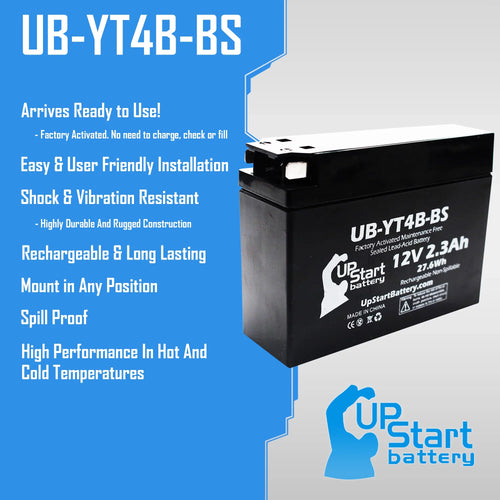 3-Pack UpStart Battery Replacement for 2015 Yamaha TTR110E 110CC Factory Activated, Maintenance Free, Motorcycle Battery - 12V, 2.3Ah, UB-YT4B-BS