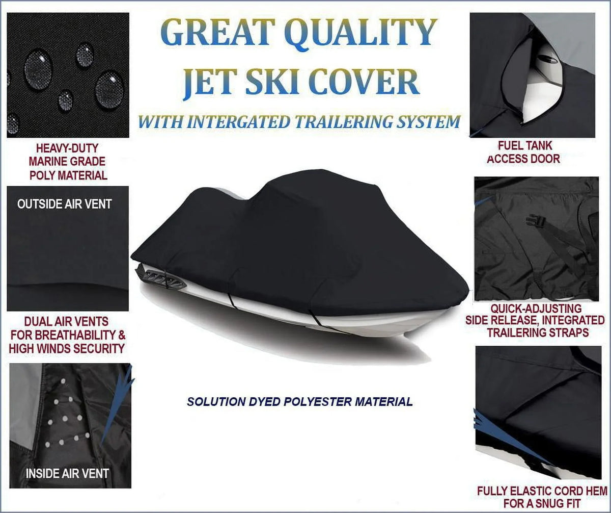 BLACK TOP OF THE LINE JET SKI Cover Compatible for Kawasaki STX 2009 2010 Jet Ski Cover PWC Covers