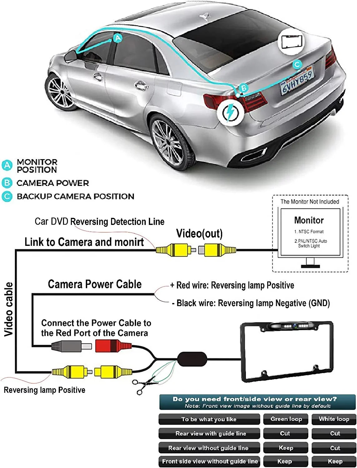 For Pioneer MVH-1400NEX Night Vision Color Front or Rear View Camera Chrome Silver Frame