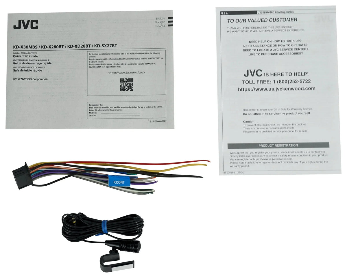 JVC KD-X280BT Car In-Dash Unit, Single-DIN Digital Media Receiver with Bluetooth, KD-X280BT