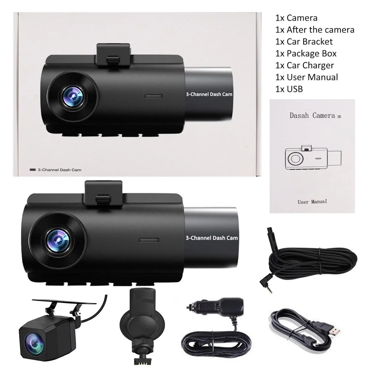 3 Lens Cars True 4K Dual Dash Camera Front & Rear WiFi&GPS Track Video Recorder
