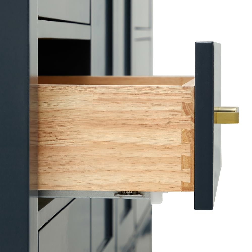 ARIEL Cambridge 66-inch Bathroom Vanity with Sink,Solid Wood, 1.5-inch Italian Carrara Marble Countertop, Single Rectangular Porcelain Sink, 2 Soft Closing Doors, 9 Dovetail Drawers, Midnight Blue