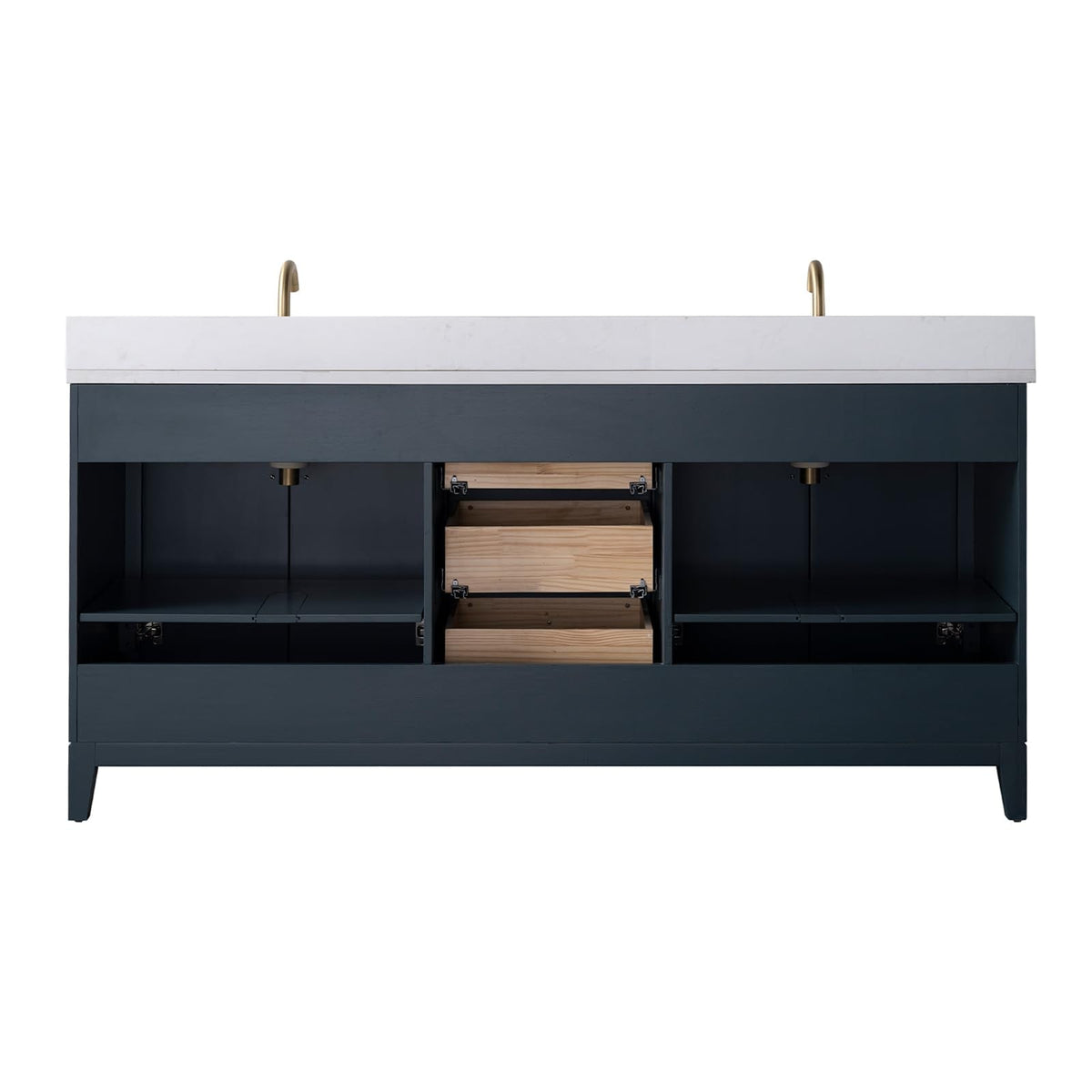Vanity Art 72" Bathroom Vanity with Double Sink & Arabescato White Engineered Stone Top, Vanity Cabinet with Soft Closing Door, Solid Wood Frame, Golden Brushed Handles, Walnut VA8172D-Walnut-GB