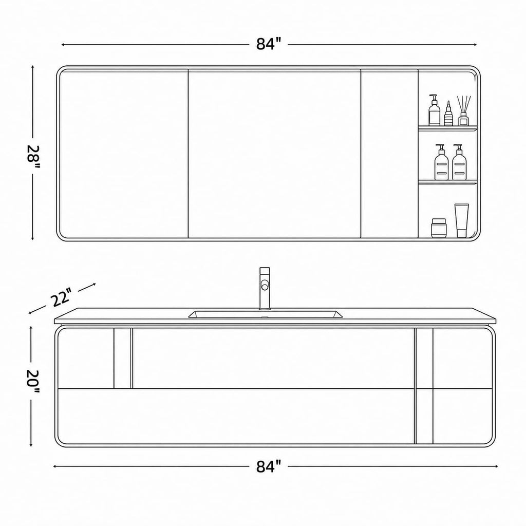 68 IN Floating Single Sink Bathroom Vanity Set with LED Mirror Cabinet
