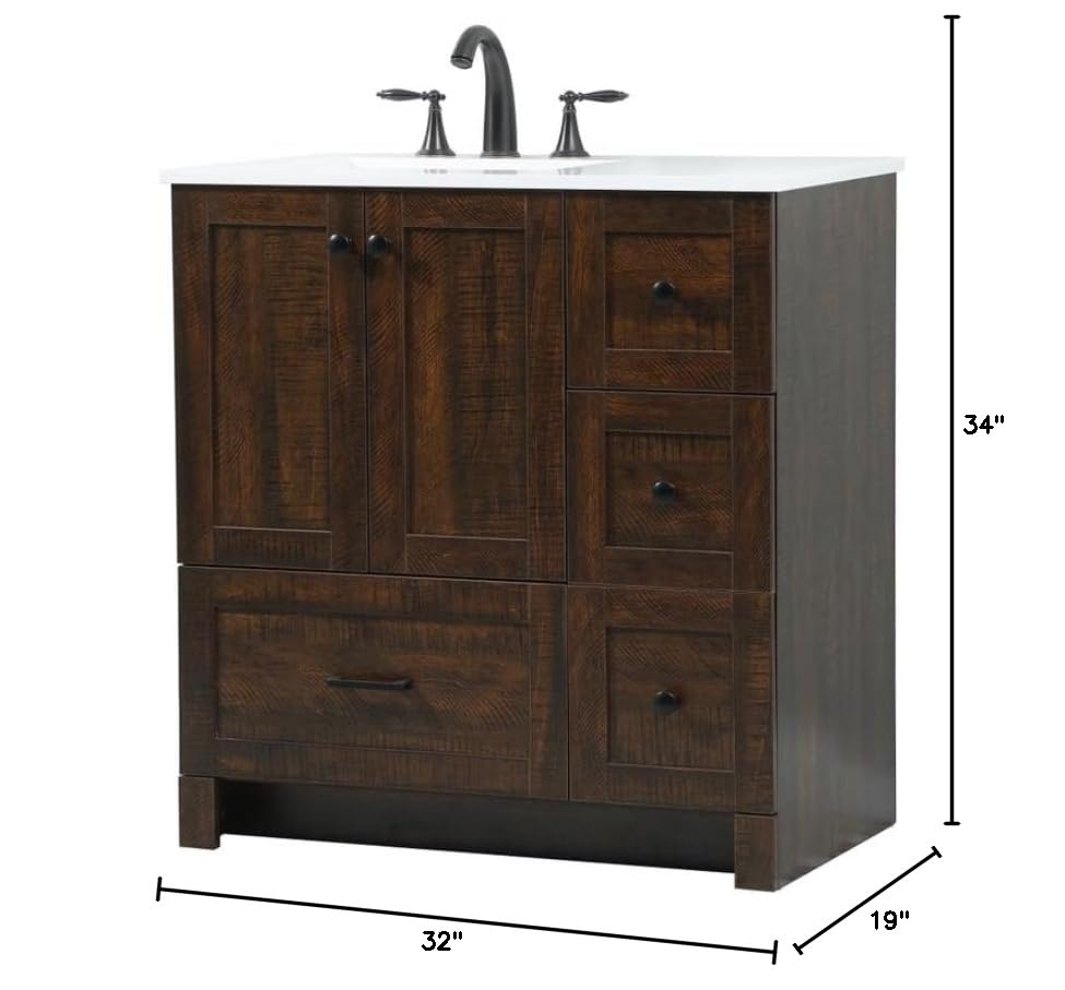 18" Pre-Assembled Bathroom Vanity with Sink, Engineered Wood, Ivory White Engineered Marble Countertop Included, Single Oval Porcelain Sink, 1 Soft-Close Drawers, Expresso