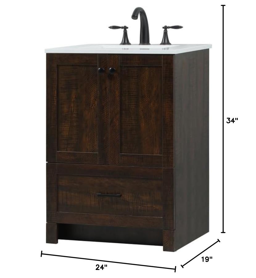 18" Pre-Assembled Bathroom Vanity with Sink, Engineered Wood, Ivory White Engineered Marble Countertop Included, Single Oval Porcelain Sink, 1 Soft-Close Drawers, Expresso