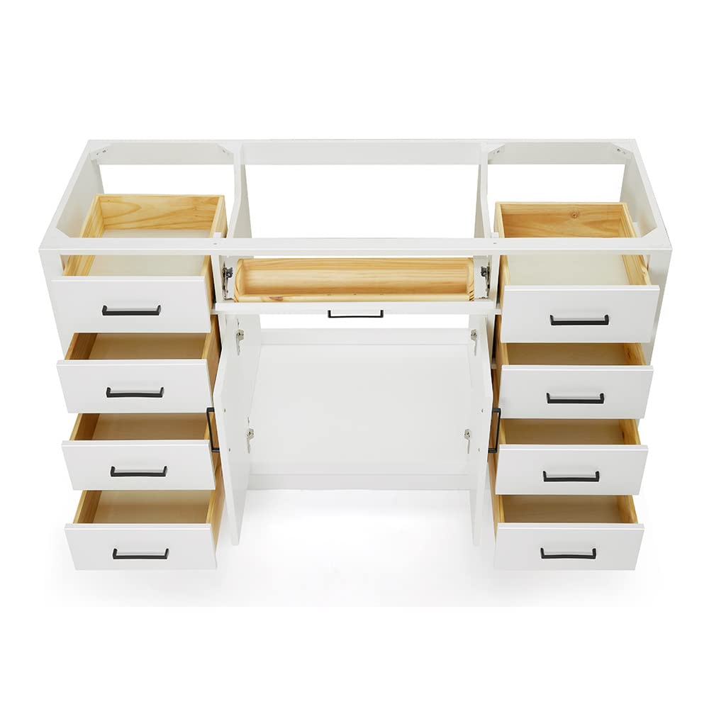 ARIEL Hepburn 60-inch Bathroom Vanity with Sink,Solid Wood, 1.5-inch Carrara White Quartz Countertop & Backsplash, Single Rectangular Porcelain Sink, 2 Soft Closing Doors, 9 Dovetail Drawers, Black