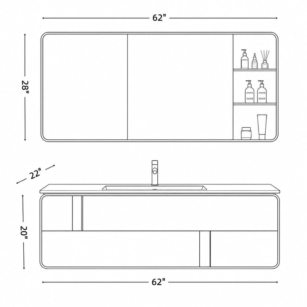 68 IN Floating Single Sink Bathroom Vanity Set with LED Mirror Cabinet