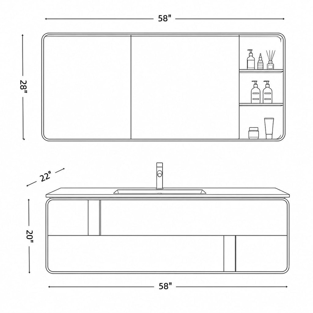 52 in Floating Single Sink Bathroom Vanity with LED Mirror