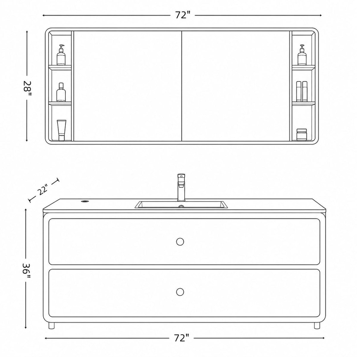 50 IN Freestanding Single Sink Bathroom Vanity with LED Mirror Cabinet