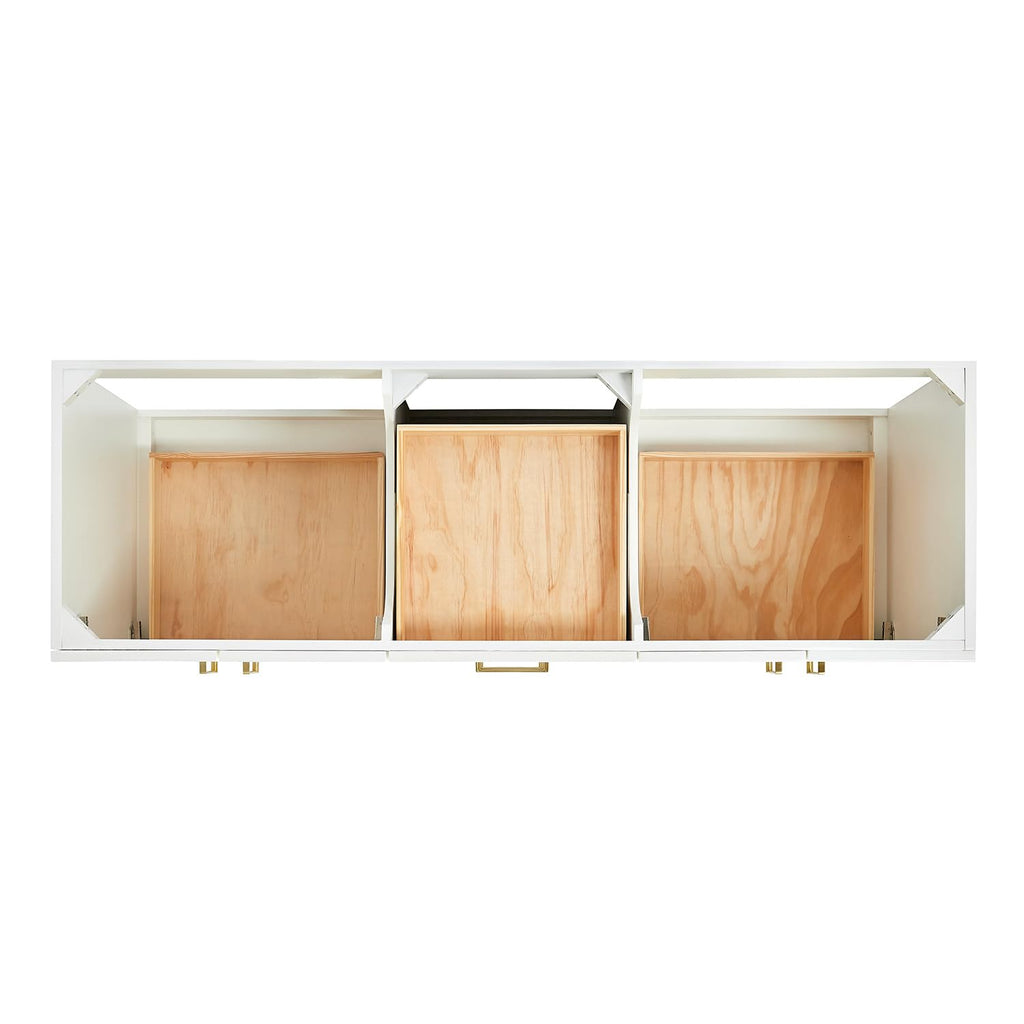 DKB Isabella 66" White Double Bathroom Vanity with 1.5" Carrara Quartz Countertop, Double Rectangular Undermount Sinks, 4 Soft Closing Doors, 6 Dovetail Drawers