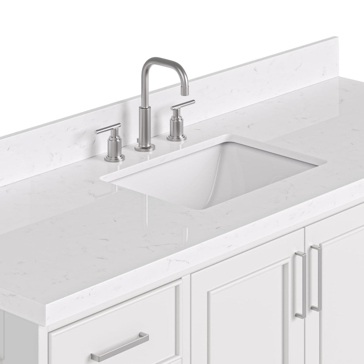 DKB Isabella 60 Inch Bathroom Vanity Single Sink â White Bathroom Vanity with Sink, 1.5" Edge Carrara White Quartz Countertop, Solid Wood, 2 Soft-Close Doors, 8 Dovetail Drawers + Tilt Drawer
