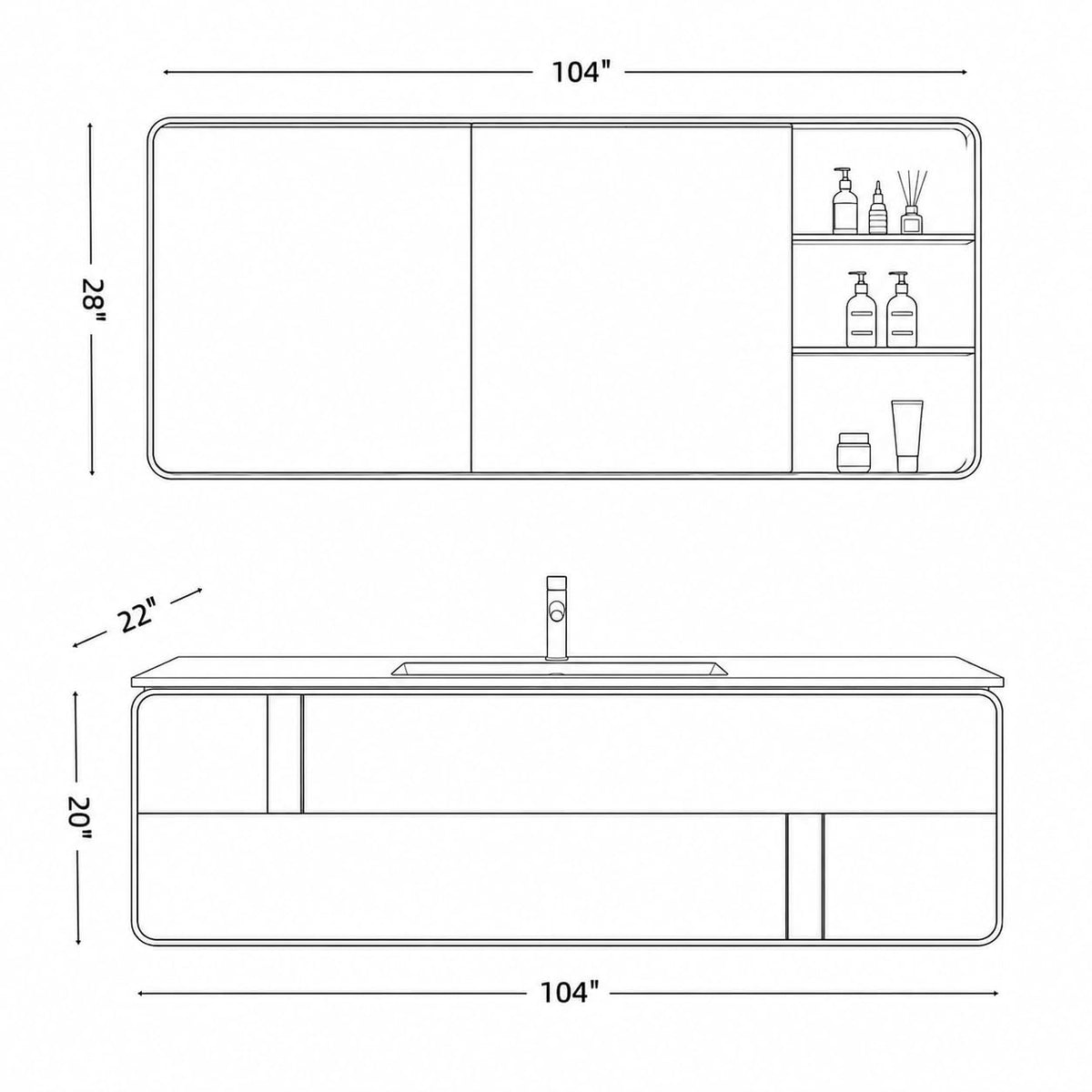 52 in Floating Single Sink Bathroom Vanity with LED Mirror