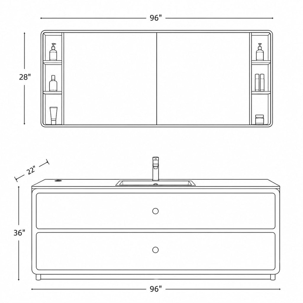 54 in Freestanding Single Sink Bathroom Vanity with LED Mirror Cabinet
