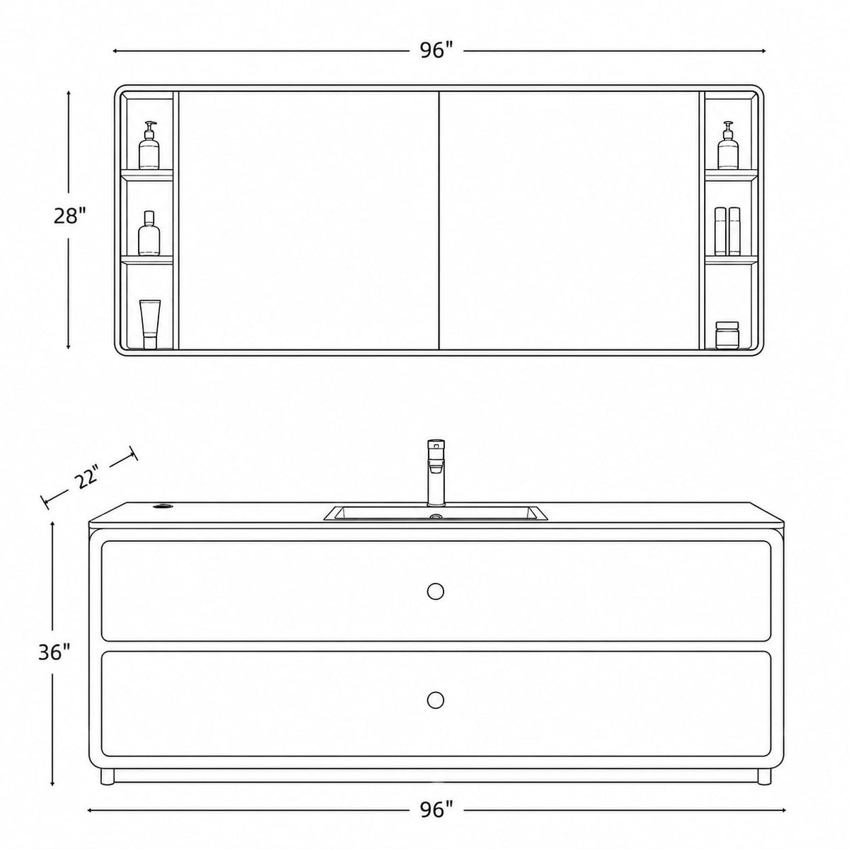54 in Freestanding Single Sink Bathroom Vanity with LED Mirror Cabinet