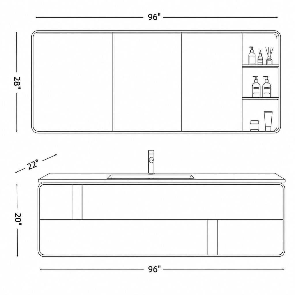 68 IN Floating Single Sink Bathroom Vanity Set with LED Mirror Cabinet