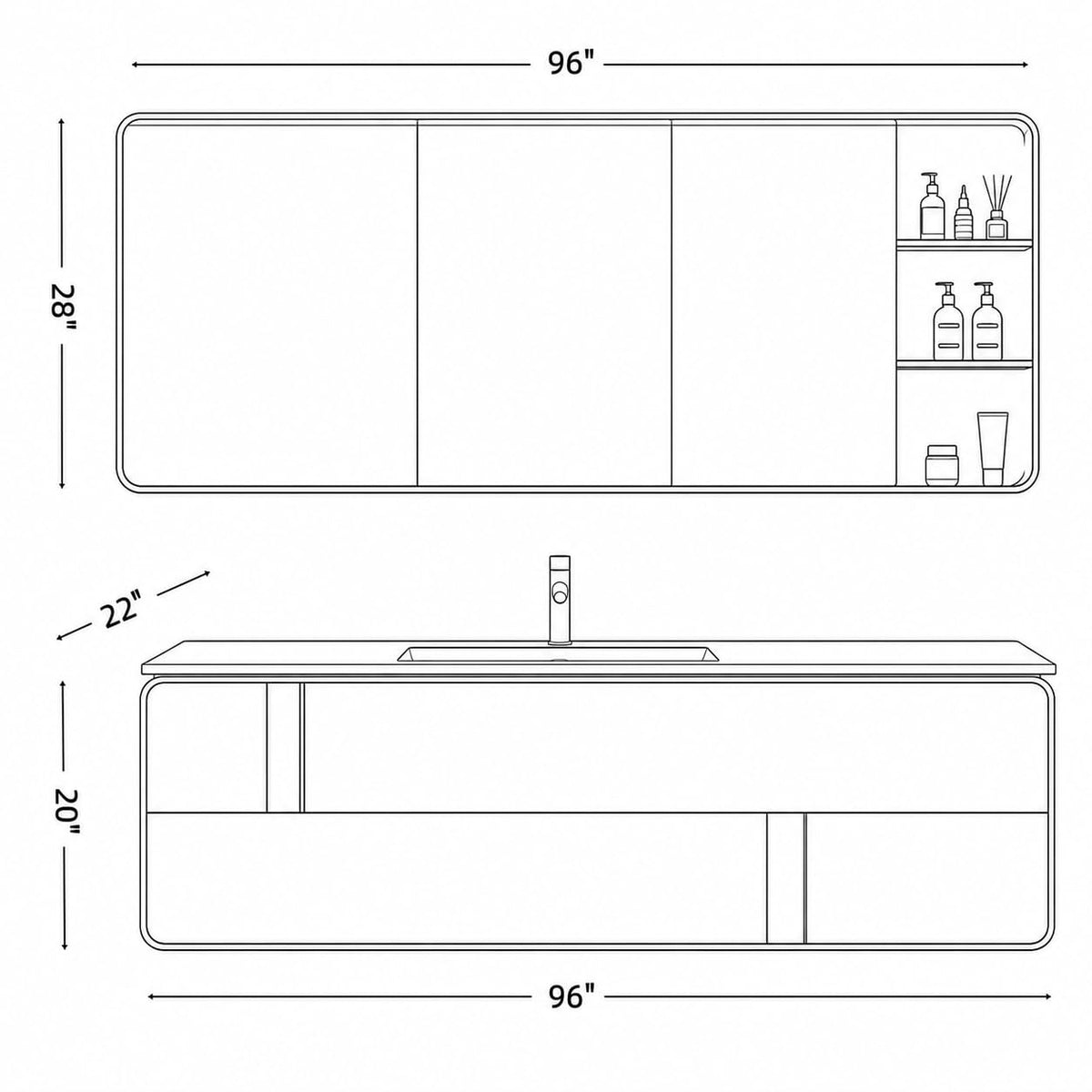 68 IN Floating Single Sink Bathroom Vanity Set with LED Mirror Cabinet