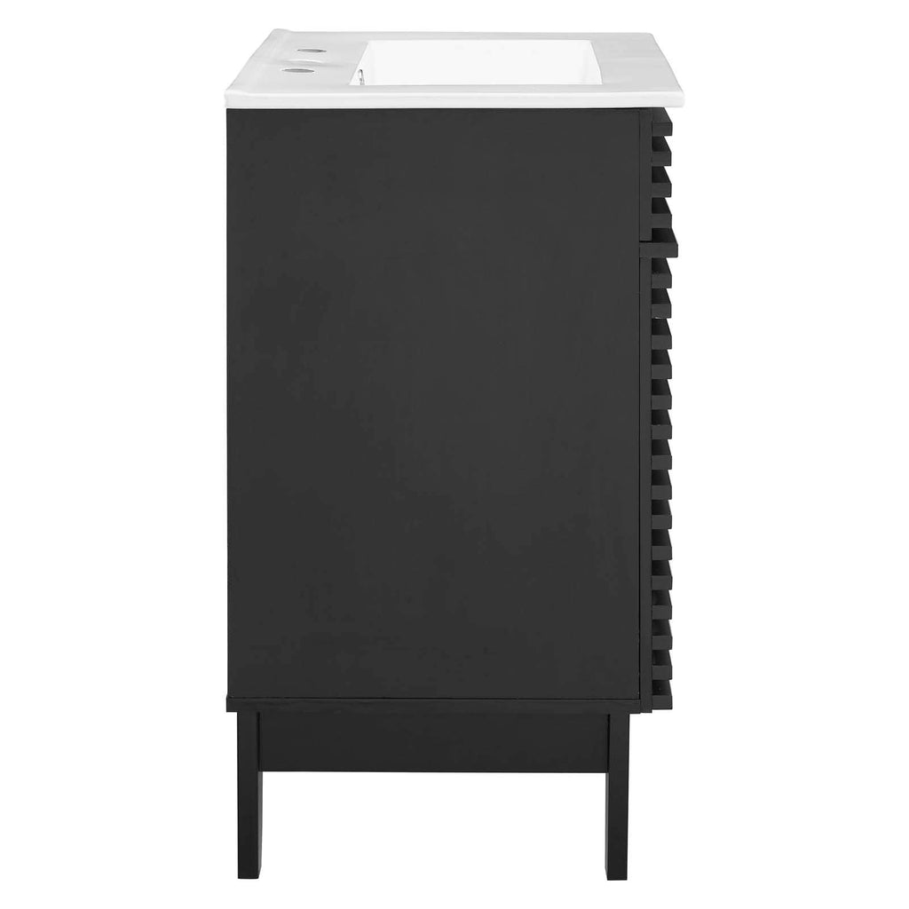 Modway Render Mid-Century Bathroom Vanity With Sink in Walnut White,24 Inch