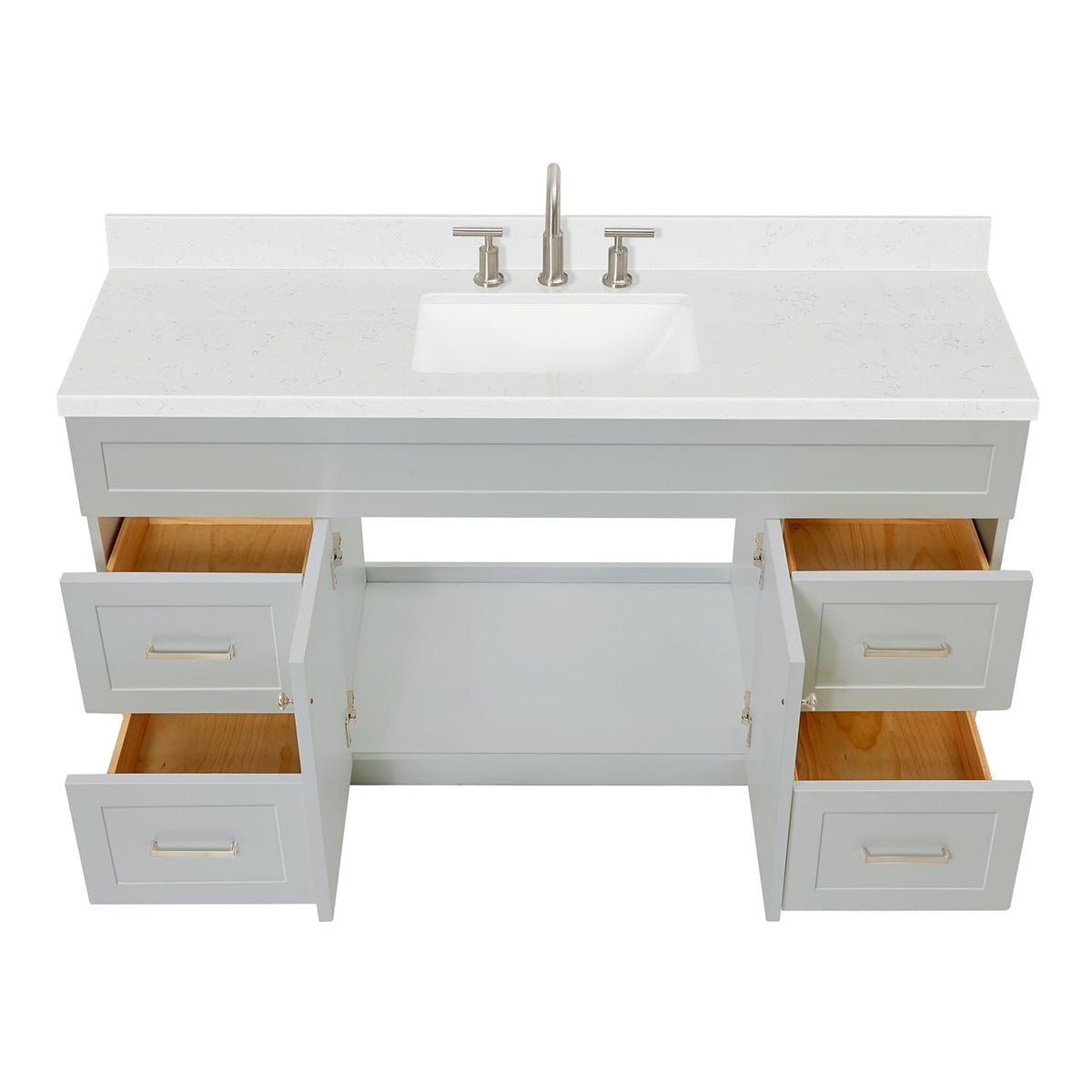 DKB Isabella 60 Inch Bathroom Vanity Single Sink â White Bathroom Vanity with Sink, 1.5" Edge Carrara White Quartz Countertop, Solid Wood, 2 Soft-Close Doors, 8 Dovetail Drawers + Tilt Drawer