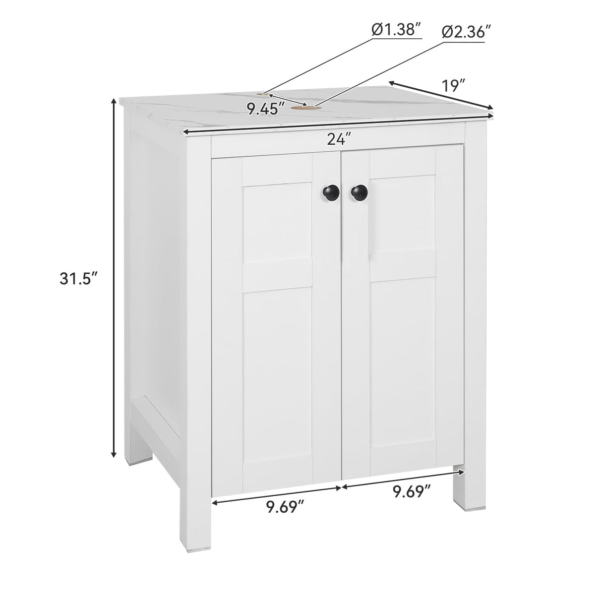 48" Bathroom Vanity with Sink, White Modern Freestanding Bathroom Vanity Cabinet with Marble Texture Top and 4 Drawers, Two Boat Ceramic Vessel Sinks