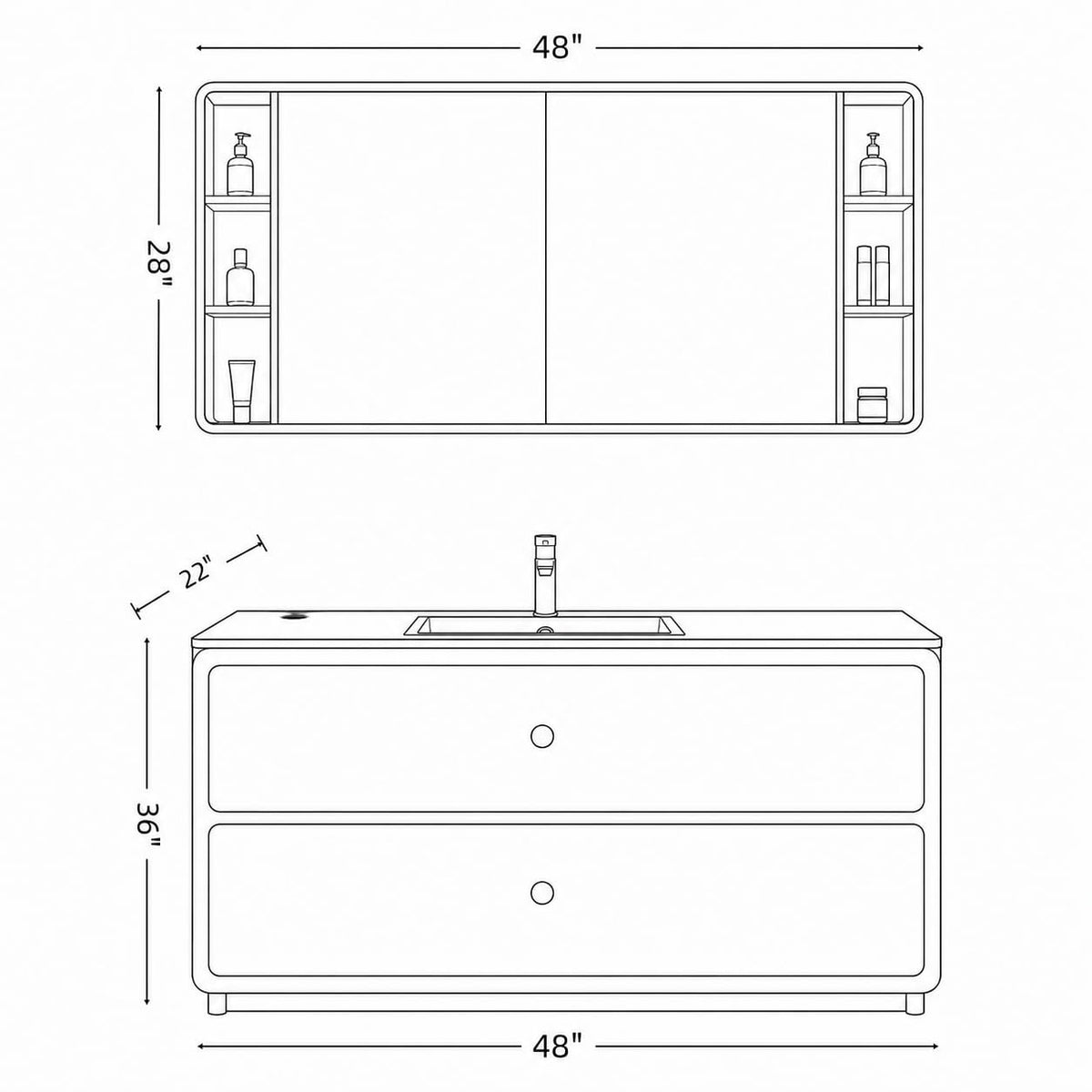 50 IN Freestanding Single Sink Bathroom Vanity with LED Mirror Cabinet