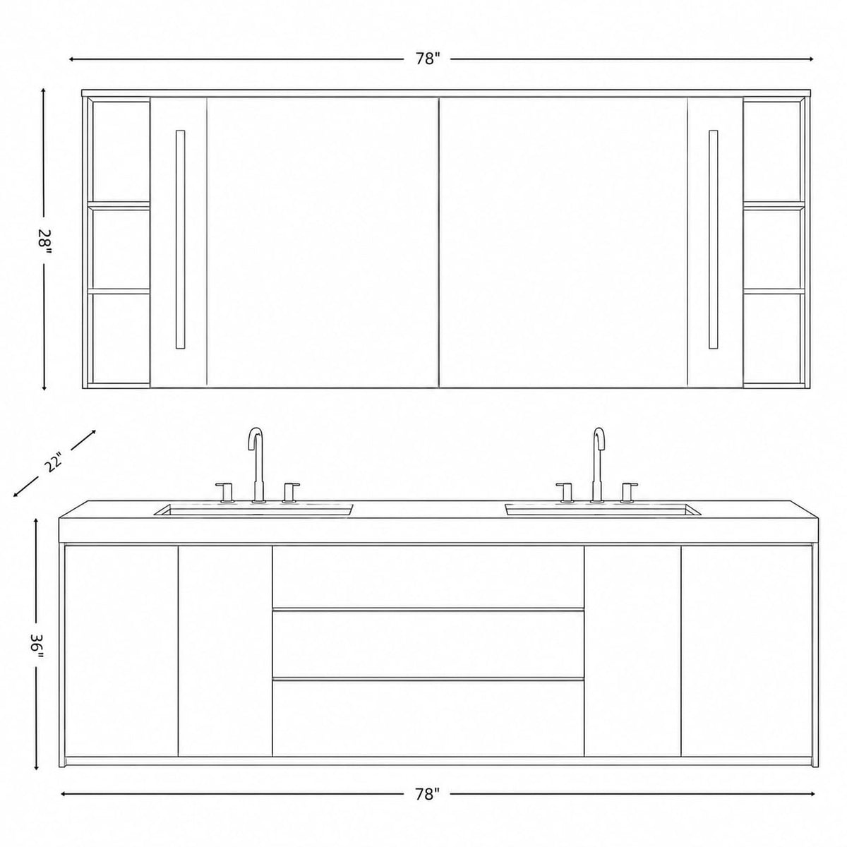 72 in Double-Sink Freestanding Bathroom Vanity with LED Mirror